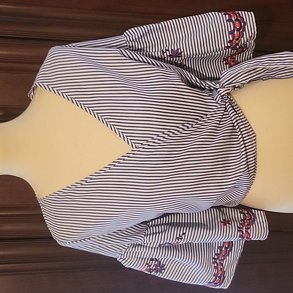Embroidered Wrap Top